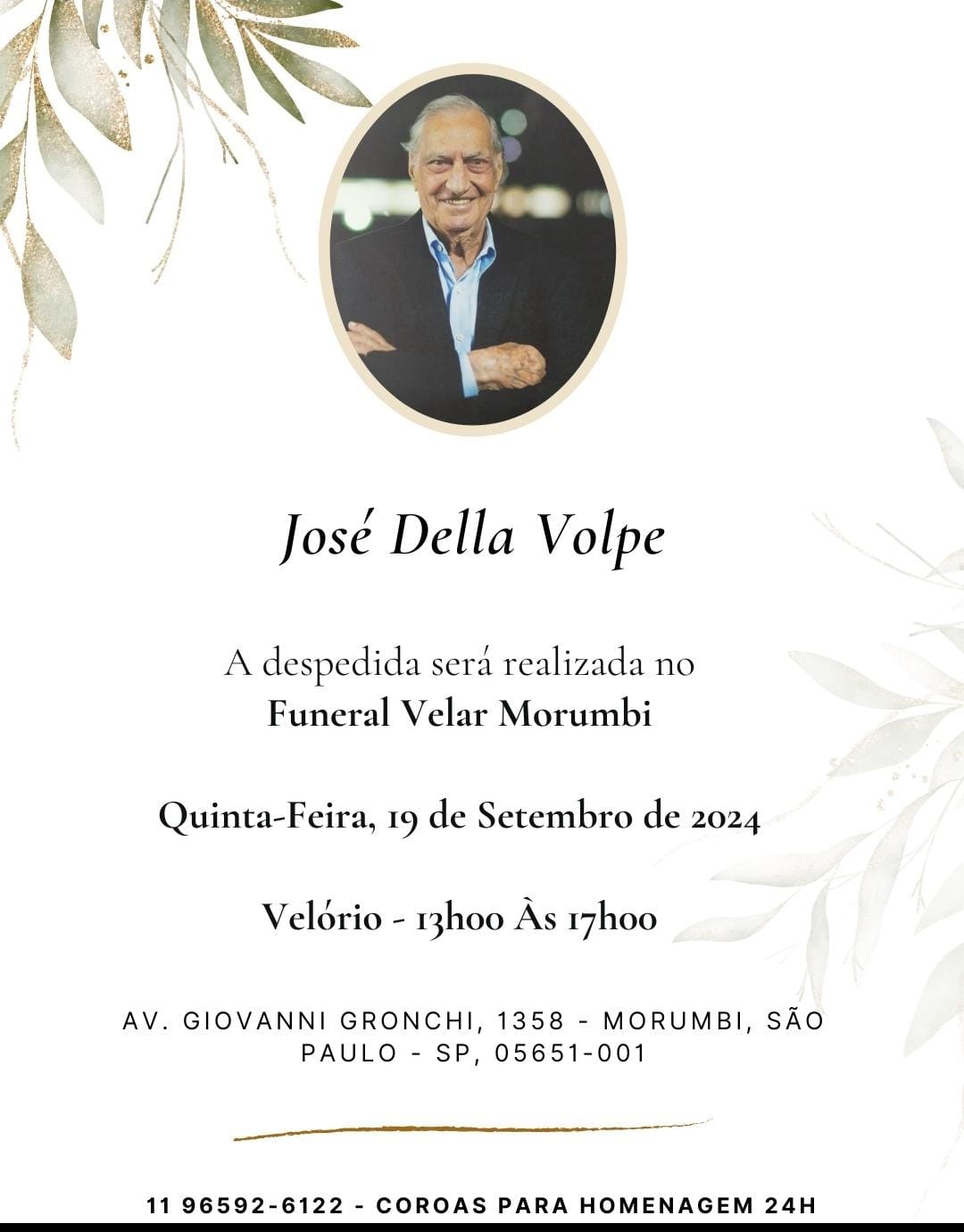 No momento, você está visualizando Nota de pesar – falecimento de José Della Volpe